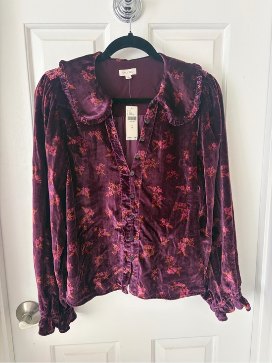 Pilcro Tops - Pilcro Plum Velvet Button-Down Blouse with Floral Print